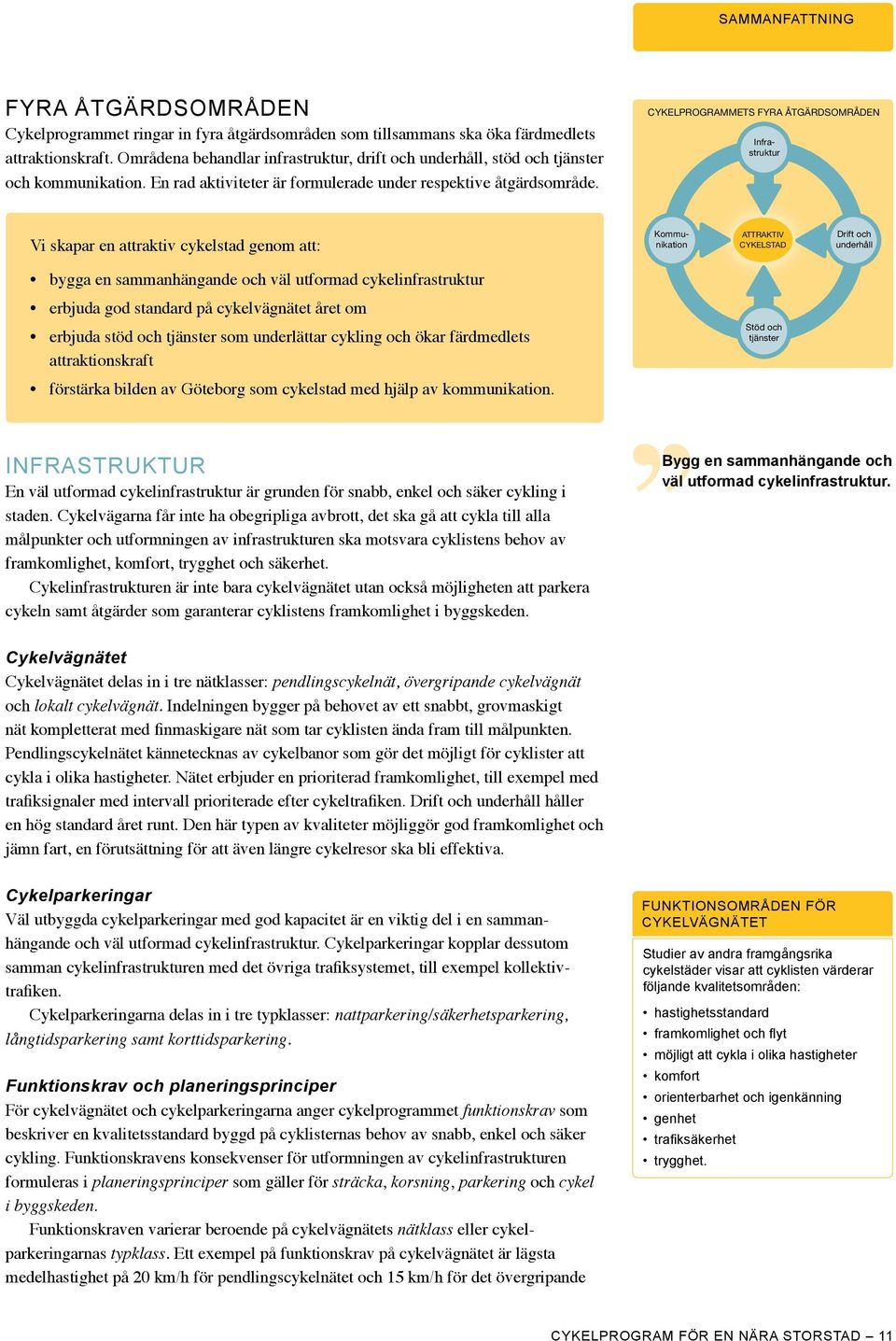 CYKELPROGRAMMETS FYRA ÅTGÄRDSOMRÅDEN Infrastruktur Vi skapar en attraktiv cykelstad genom att: Kommunikation ATTRAKTIV CYKELSTAD Drift och underhåll bygga en sammanhängande och väl utformad