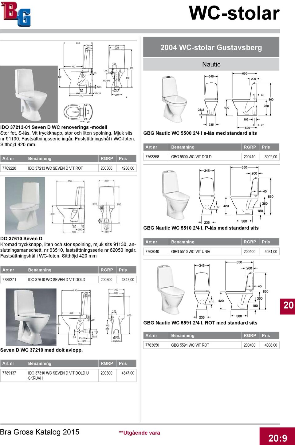 GBG Nautic WC 5500 2/4 l s-lås med standard sits 7763358 GBG 5500 WC VIT DOLD 0410 3902,00 77892 IDO 37213 WC SEVEN D VIT ROT 0300 4288,00 GBG Nautic WC 5510 2/4 l.