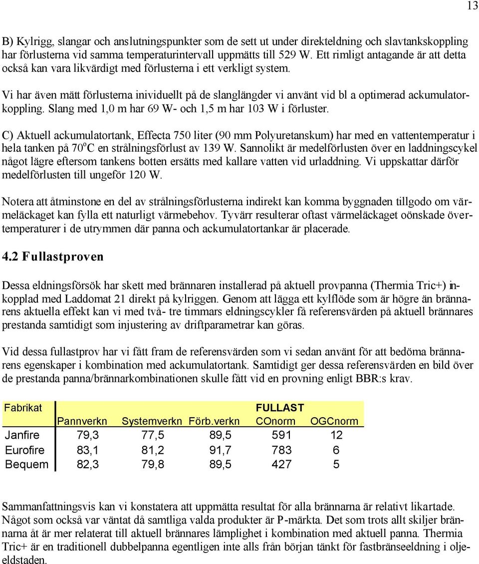 Vi har även mätt förlusterna inividuellt på de slanglängder vi använt vid bl a optimerad ackumulatorkoppling. Slang med 1, m har 69 W- och 1,5 m har 13 W i förluster.