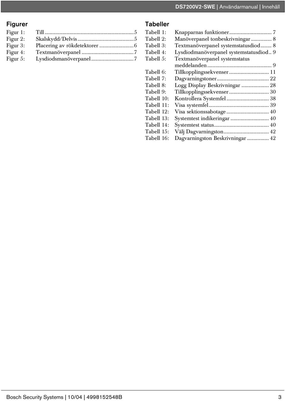 .. 8 Tabell 4: Lysdiodmanöverpanel systemstatusdiod.. 9 Tabell 5: Textmanöverpanel systemstatus meddelanden... 9 Tabell 6: kopplingssekvenser... 11 Tabell 7: Dagvarningstoner.