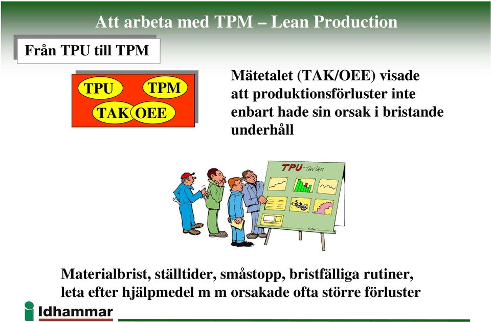 bristande underhåll Materialbrist, ställtider, småstopp,