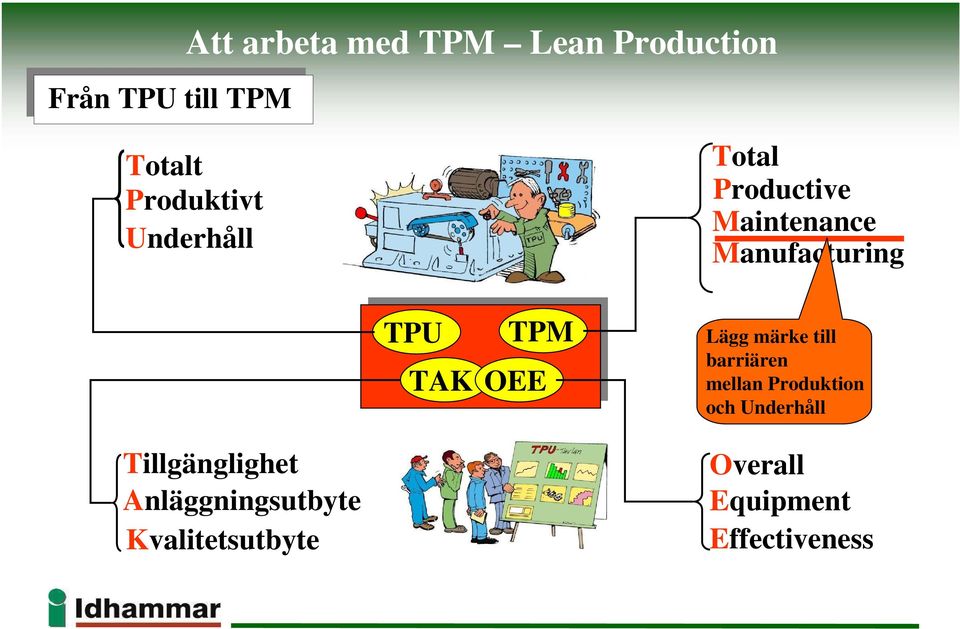 TAK TPM OEE Lägg märke till barriären mellan Produktion och Underhåll