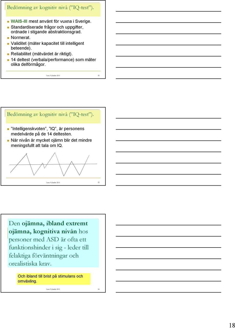 Lena Nylander 2011 52 Bedömning av kognitiv nivå ( IQ-test ). Intelligenskvoten, IQ, är personens medelvärde på de 14 deltesten.