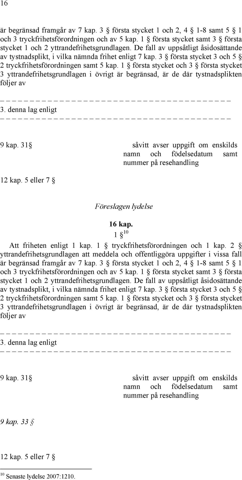 1 första stycket och 3 första stycket 3 yttrandefrihetsgrundlagen i övrigt är begränsad, är de där tystnadsplikten följer av 3. denna lag enligt 9 kap.