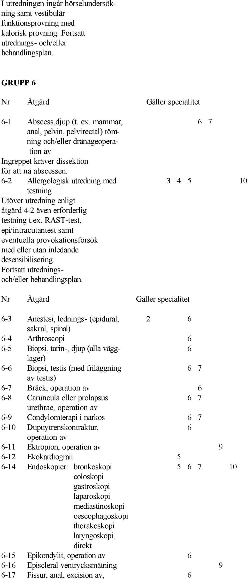 6-2 Allergologisk utredning med 3 4 5 10 testning Utöver utredning enligt åtgärd 4-2 även erforderlig testning t.ex.
