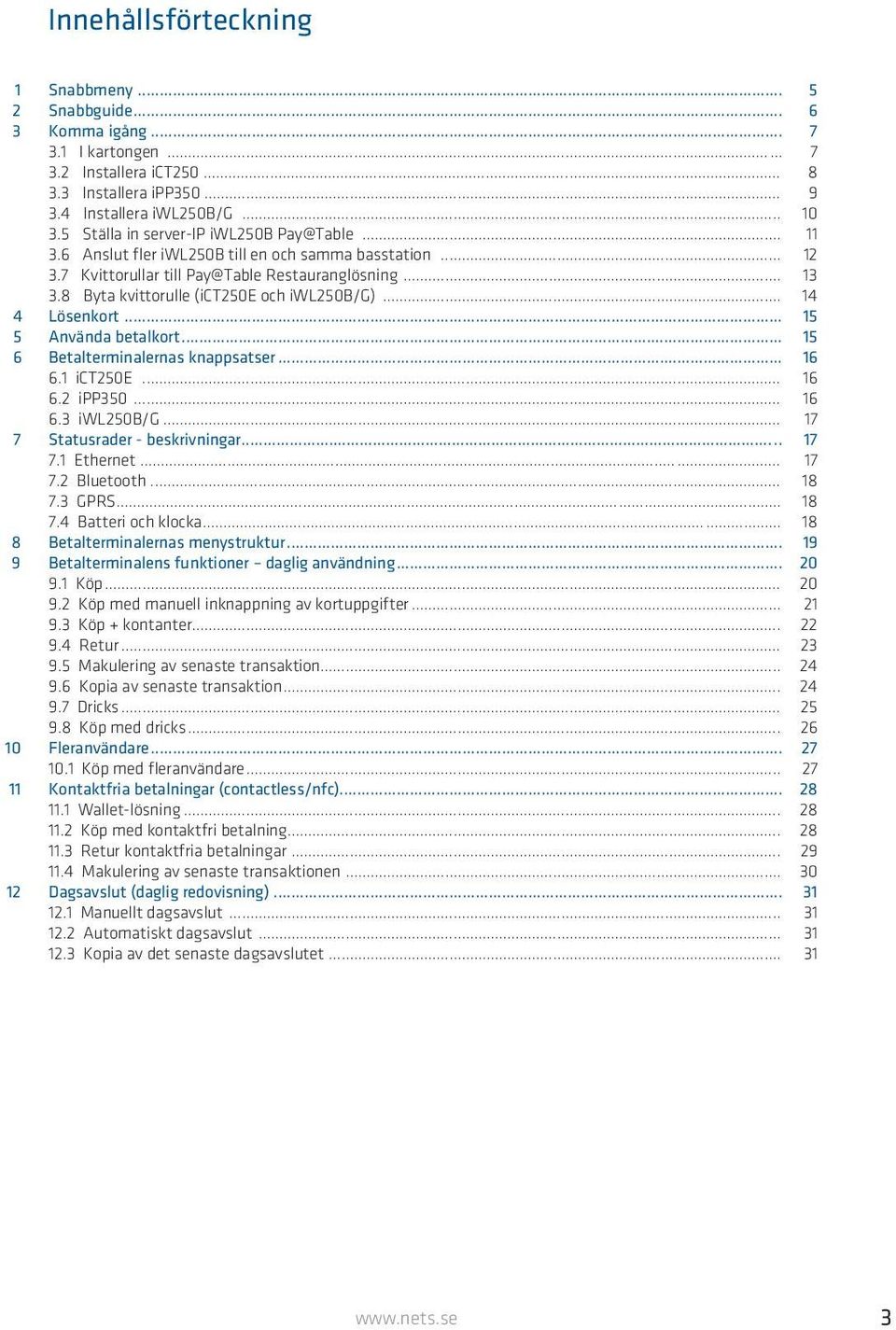 8 Byta kvittorulle (ict250e och iwl250b/g)... 14 4 Lösenkort... 15 5 Använda betalkort... 15 6 Betalterminalernas knappsatser... 16 6.1 ict250e... 16 6.2 ipp350... 16 6.3 iwl250b/g.