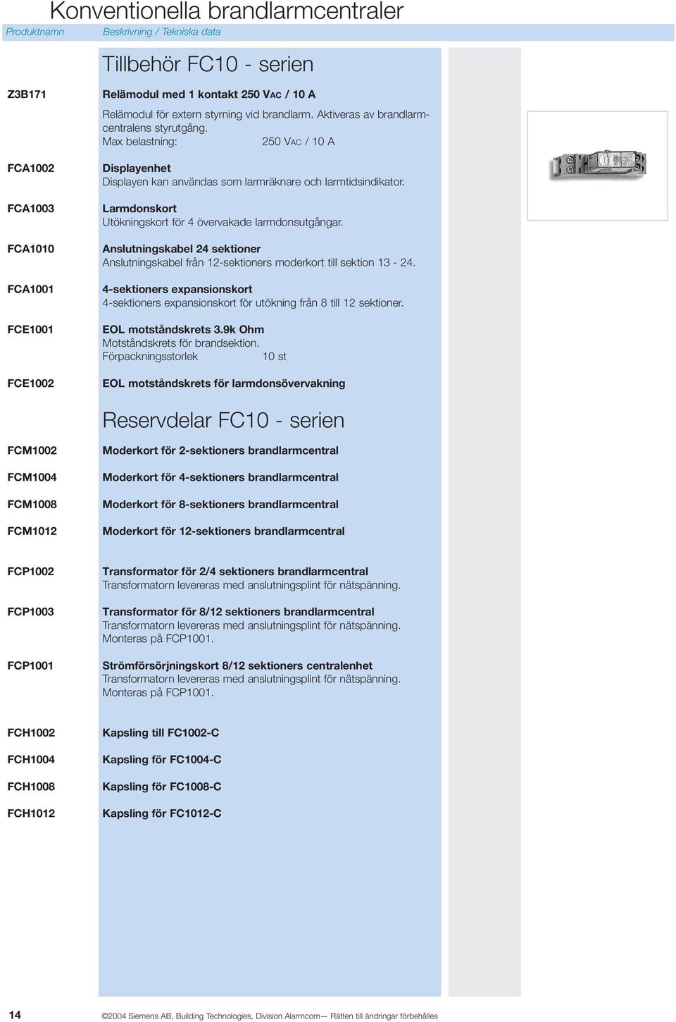 Larmdonskort Utökningskort för 4 övervakade larmdonsutgångar. Anslutningskabel 24 sektioner Anslutningskabel från 12-sektioners moderkort till sektion 13-24.