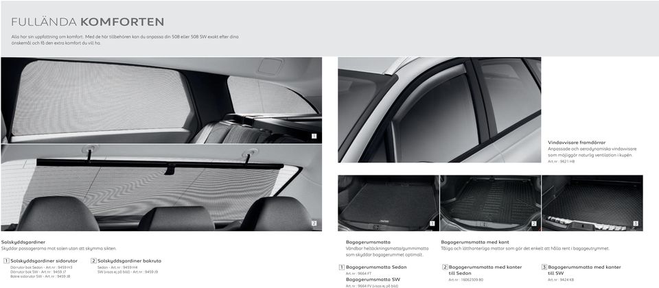 Solskyddsgardiner sidorutor Dörrutor bak Sedan - Art.nr : 9459 H Dörrutor bak SW - Art.nr : 9459 J7 Bakre sidorutor SW - Art.nr : 9459 J8 Solskyddsgardiner bakruta Sedan - Art.