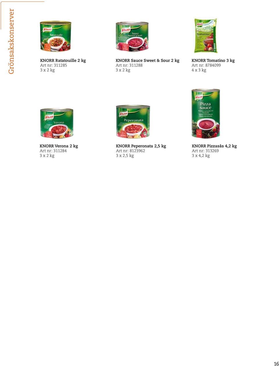 8784099 4 x 3 kg Verona 2 kg Art nr: 311284 3 x 2 kg Peperonata 2,5