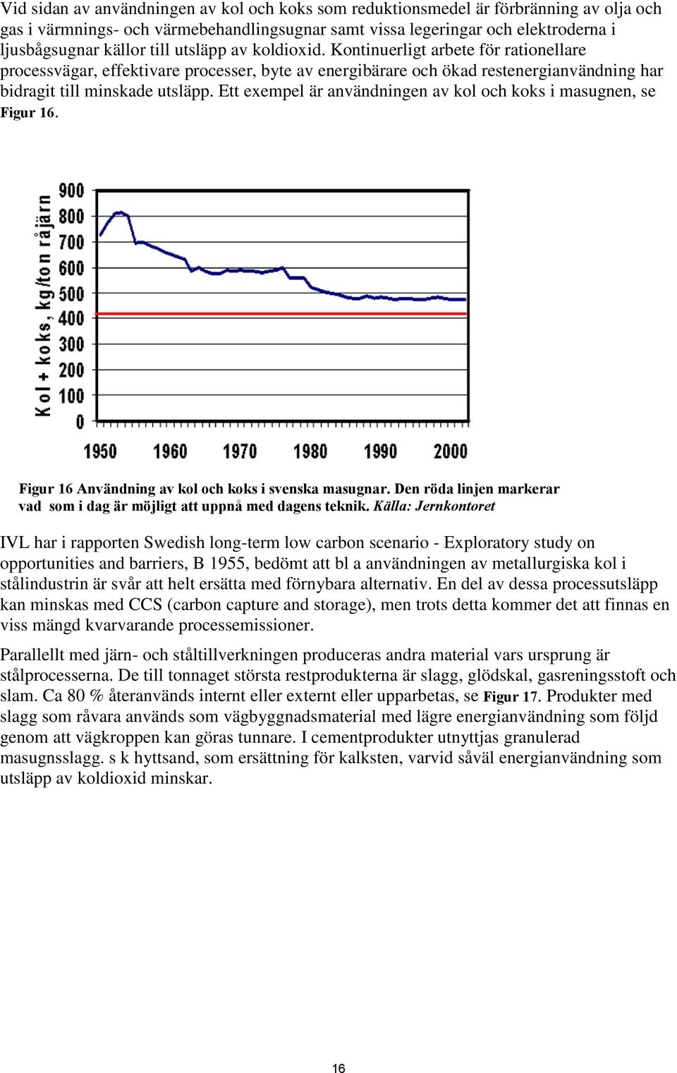 Ett exempel är användningen av kol och koks i masugnen, se Figur 16. Figur 16 Användning av kol och koks i svenska masugnar.