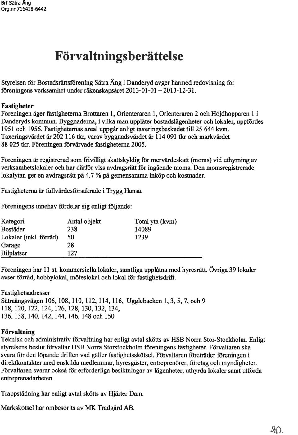 Fastigheter Föreningen äger fastighetema Brottaren 1, Orienteraren 1, Orienteraren 2 och Höjdhopparen 1 i Danderyds kommun.