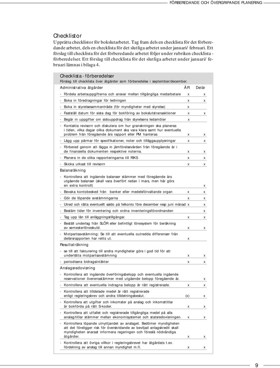 Ett förslag till checklista för det förberedande arbetet följer under rubriken checklista - förberedelser.