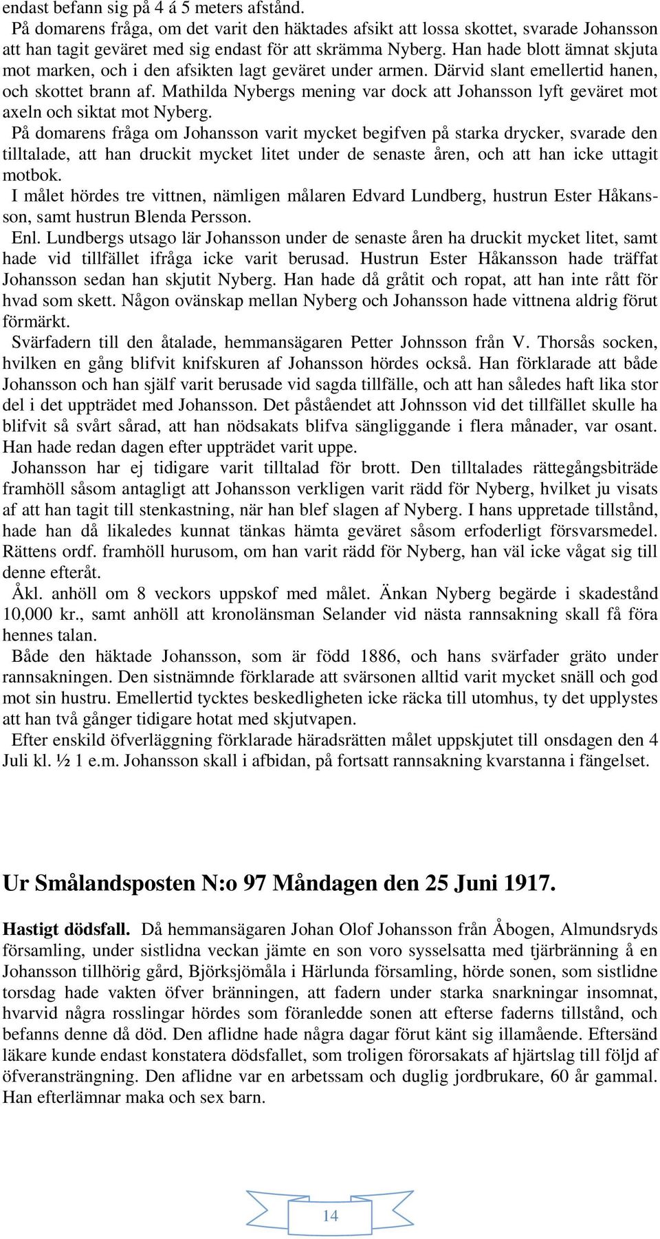 Mathilda Nybergs mening var dock att Johansson lyft geväret mot axeln och siktat mot Nyberg.