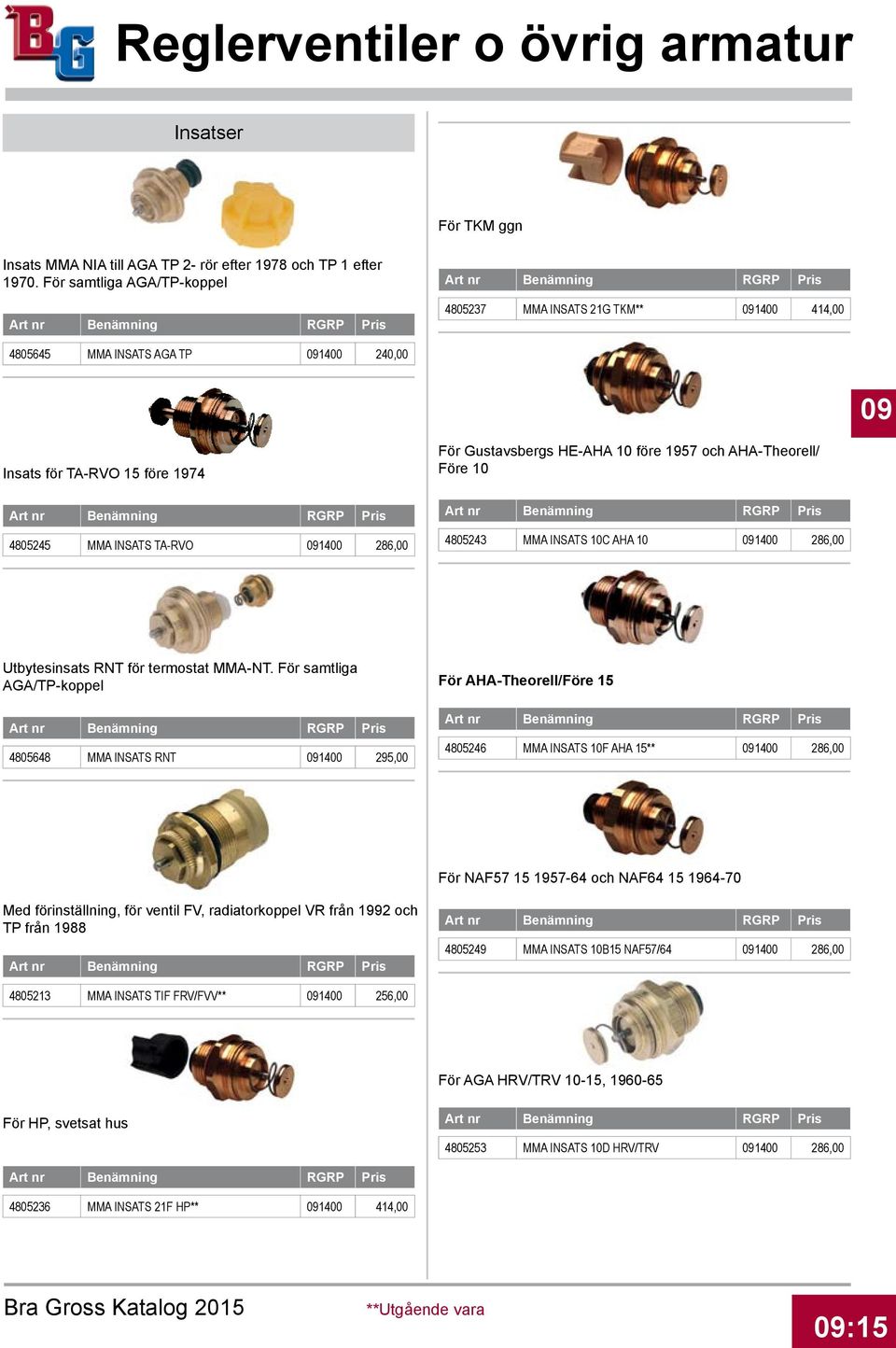 Gustavsbergs HE-AHA 10 före 1957 och AHA-Theorell/ Före 10 4805243 MMA INSATS 10C AHA 10 091400 286,00 Utbytesinsats RNT för termostat MMA-NT.