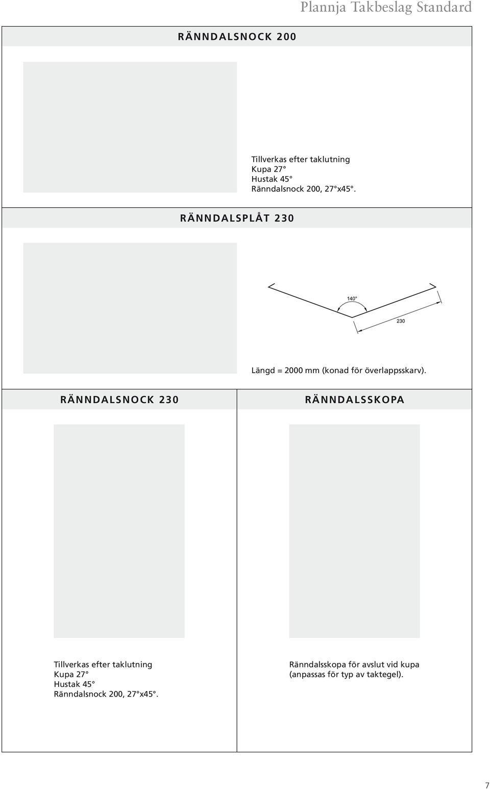 r ä n n d a l s p l å t 2 3 0 Längd = 2000 mm (konad för överlappsskarv).
