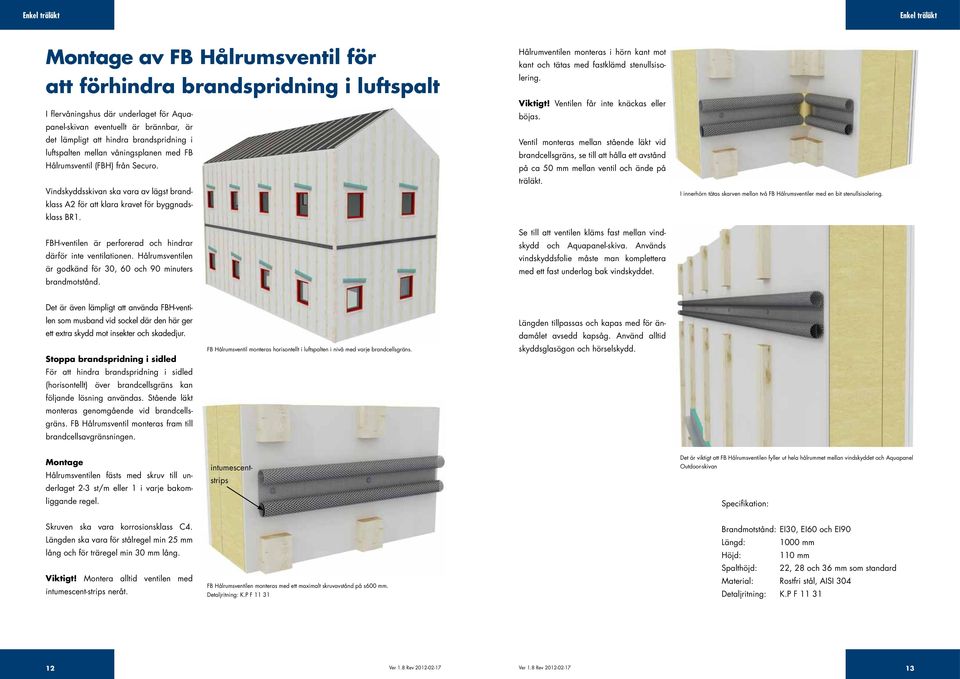 FBH-ventilen är perforerad och hindrar därför inte ventilationen. Hålrumsventilen är godkänd för 0, 0 och 90 minuters brandmotstånd.