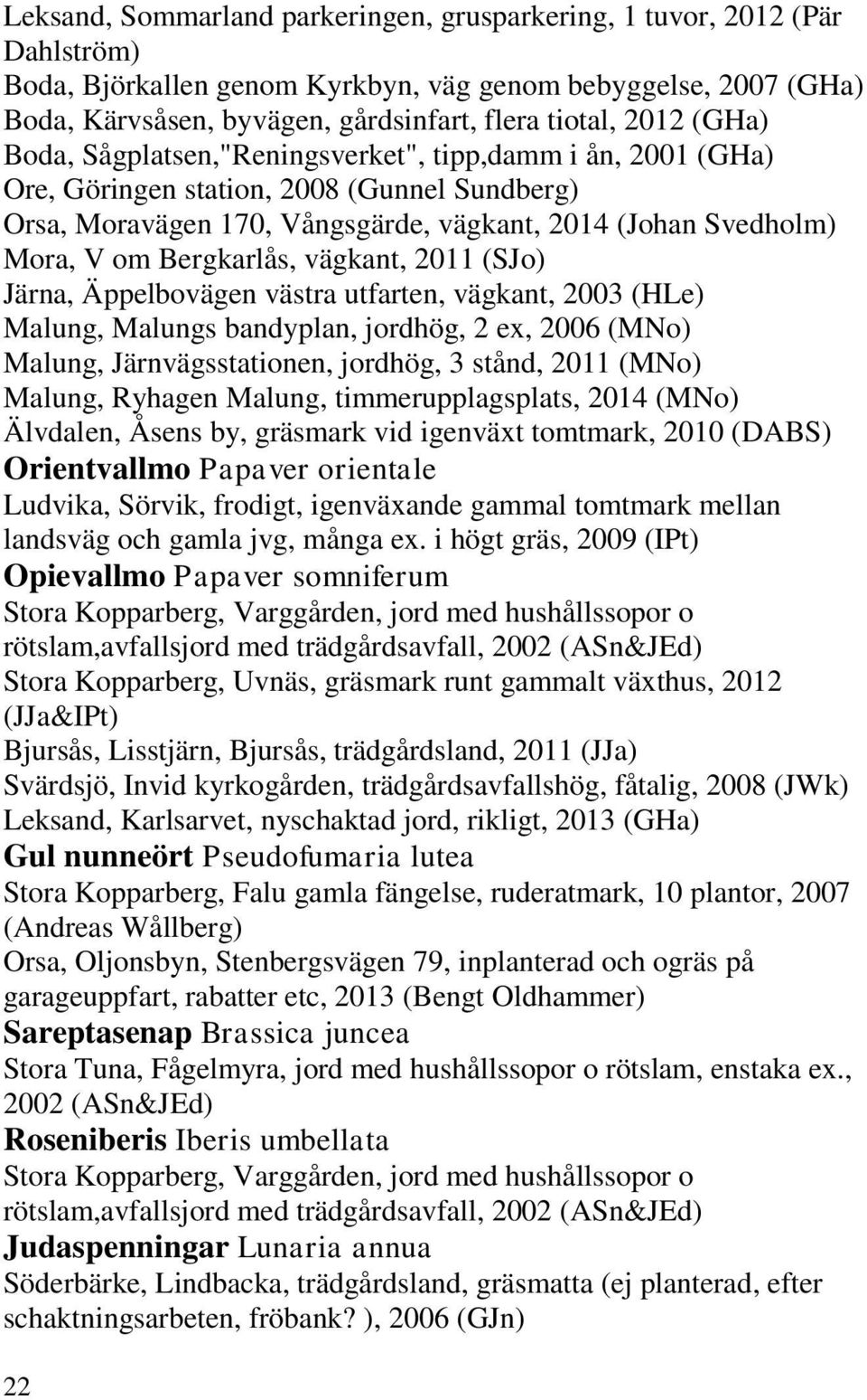 Bergkarlås, vägkant, 2011 (SJo) Järna, Äppelbovägen västra utfarten, vägkant, 2003 (HLe) Malung, Malungs bandyplan, jordhög, 2 ex, 2006 (MNo) Malung, Järnvägsstationen, jordhög, 3 stånd, 2011 (MNo)