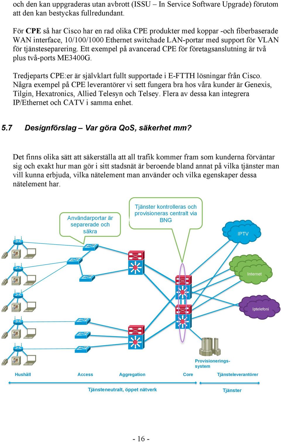 Ett exempel på avancerad CPE för företagsanslutning är två plus två-ports ME3400G. Tredjeparts CPE:er är självklart fullt supportade i E-FTTH lösningar från Cisco.