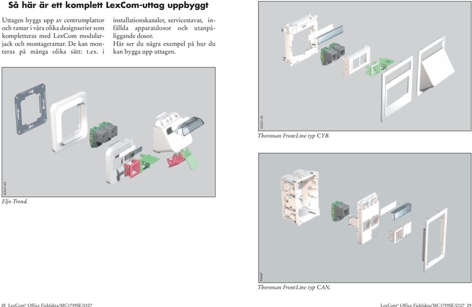 Här ser du några exempel på hur du kan bygga upp uttagen. LEX22140 Eljo Trend. P4447 LEX22150 Thorsman FrontLine typ CYB.