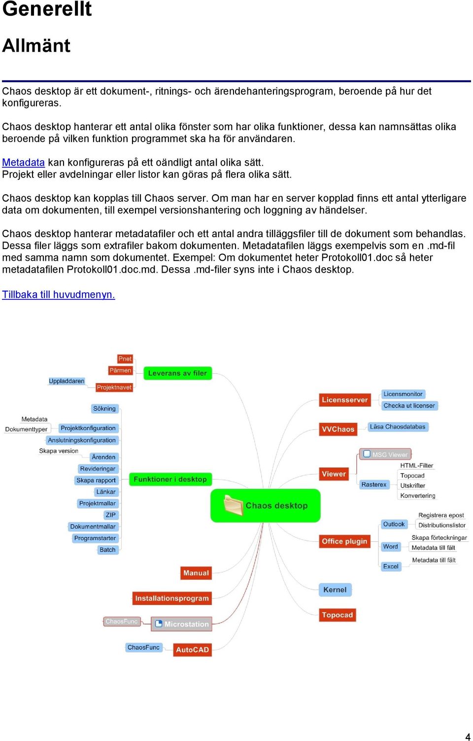 Metadata kan konfigureras på ett oändligt antal olika sätt. Projekt eller avdelningar eller listor kan göras på flera olika sätt. Chaos desktop kan kopplas till Chaos server.