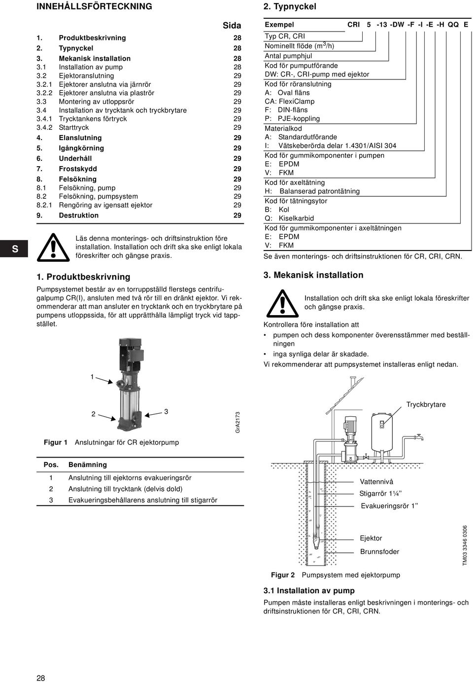 Frostskydd 29 8. Felsökning 29 8.1 Felsökning, pump 29 8.2 Felsökning, pumpsystem 29 8.2.1 Rengöring av igensatt ejektor 29 9.