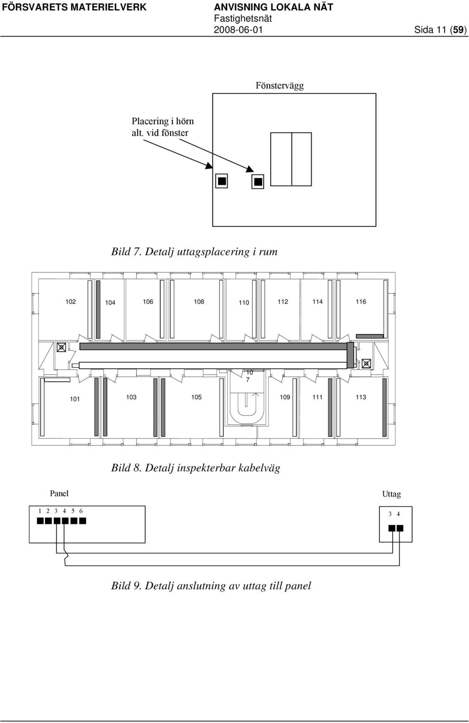 Detalj uttagsplacering i rum 102 104 106 108 110 112 114 116 10 7 101