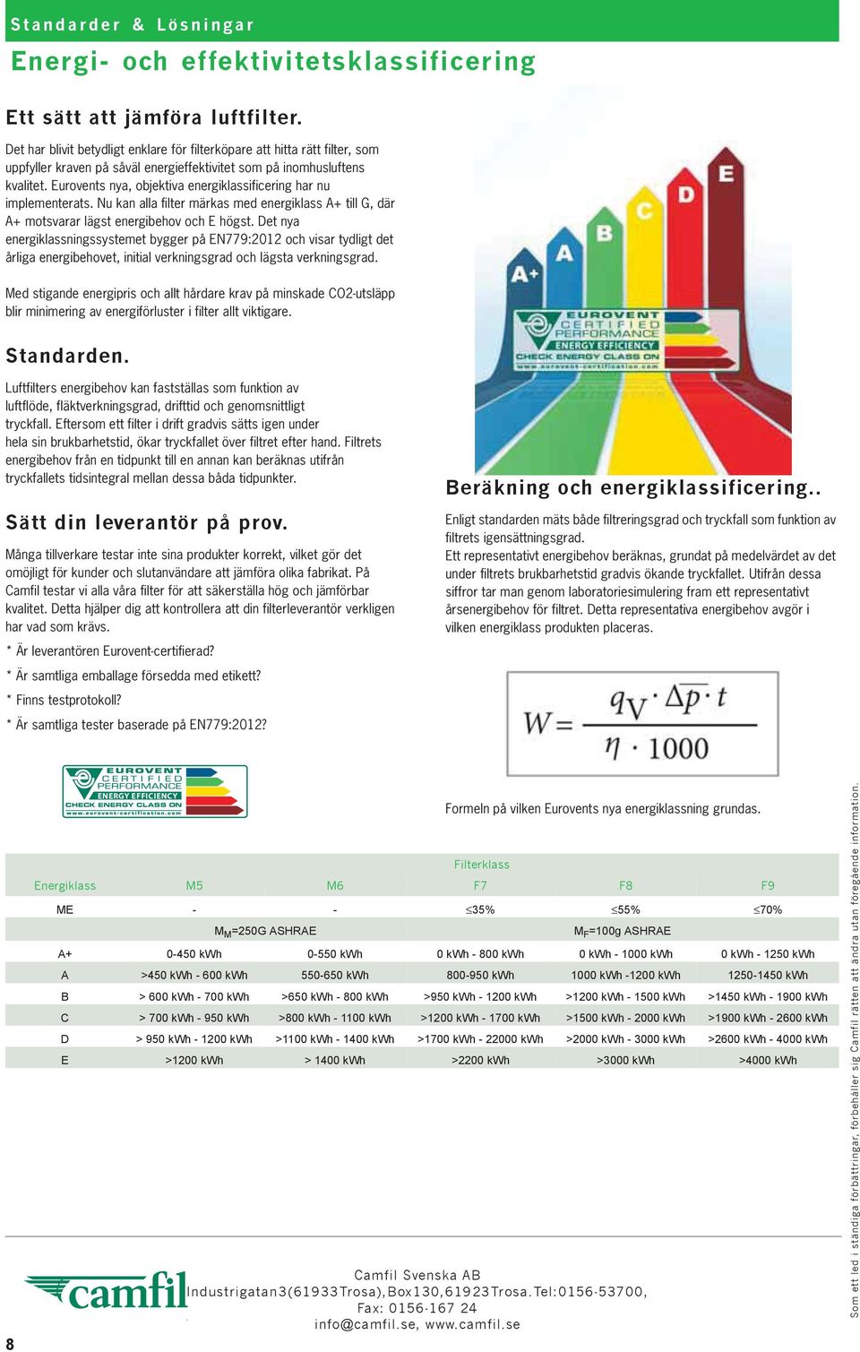 Eurovents nya, objektiva energiklassificering har nu implementerats. Nu kan alla filter märkas med energiklass A+ till G, där A+ motsvarar lägst energibehov och E högst.