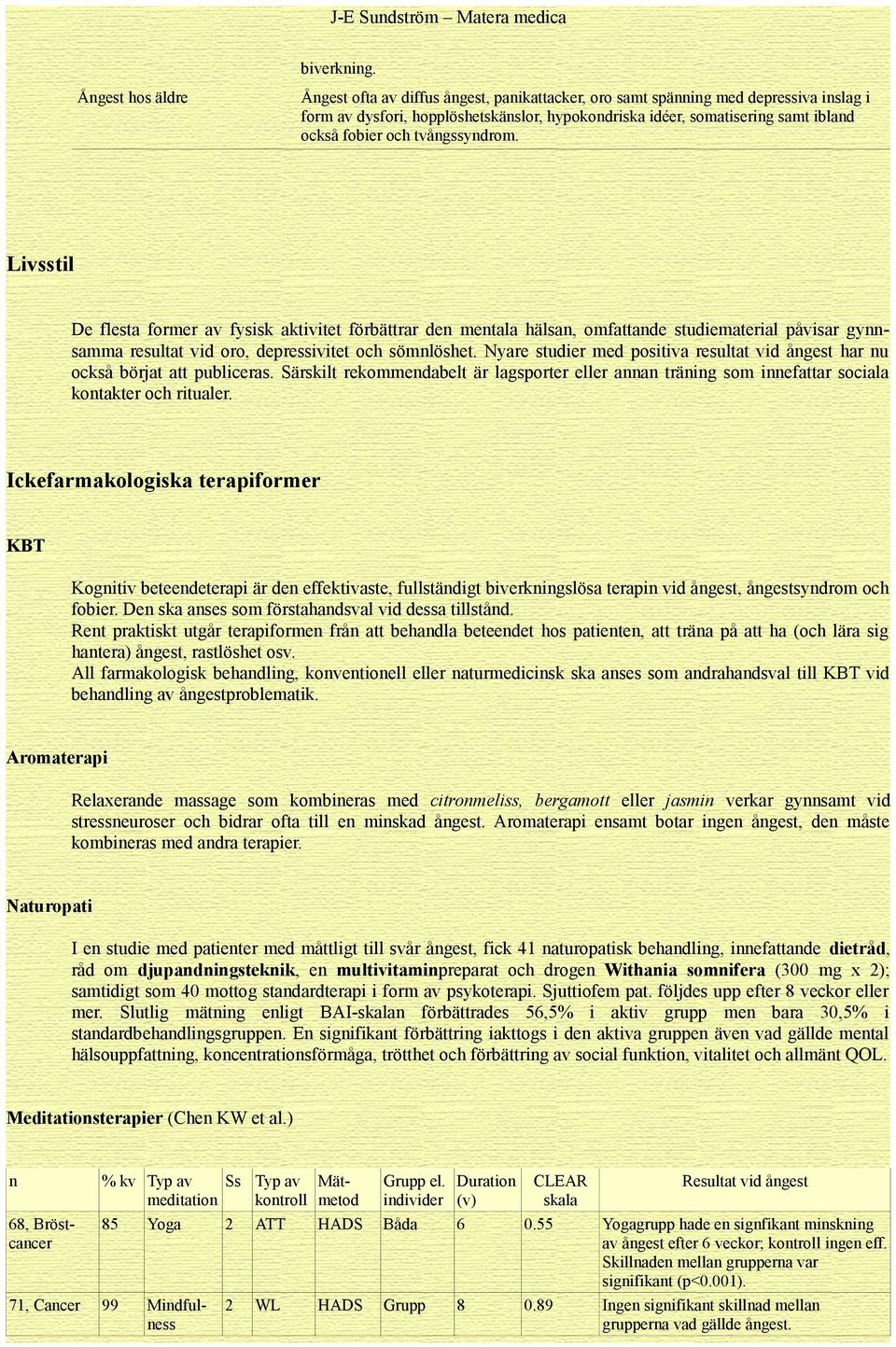 och tvångssyndrom. Livsstil De flesta former av fysisk aktivitet förbättrar den mentala hälsan, omfattande studiematerial påvisar gynnsamma resultat vid oro, depressivitet och sömnlöshet.