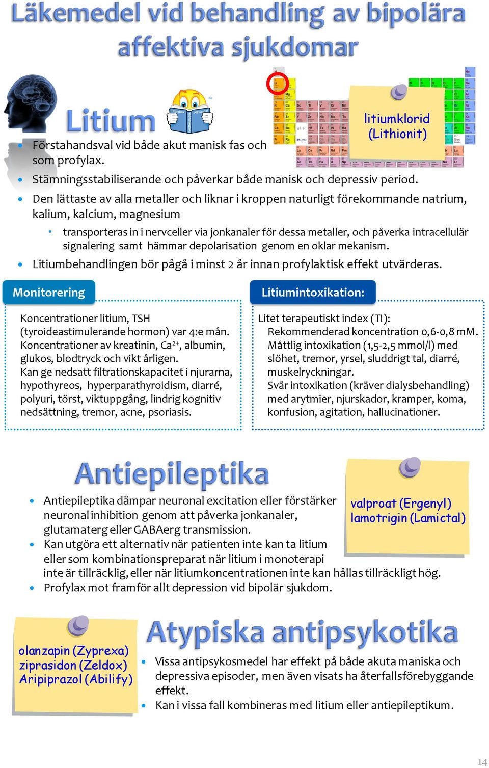 intracellulär signalering samt hämmar depolarisation genom en oklar mekanism. Litiumbehandlingen bör pågå i minst 2 år innan profylaktisk effekt utvärderas.