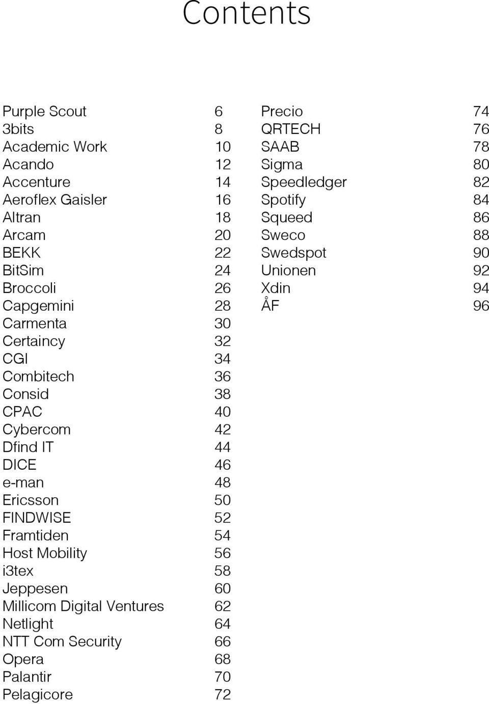 FINDWISE 52 Framtiden 54 Host Mobility 56 i3te 58 Jeppesen 60 Millicom Digital Ventures 62 Netlight 64 NTT Com Security 66 Opera 68