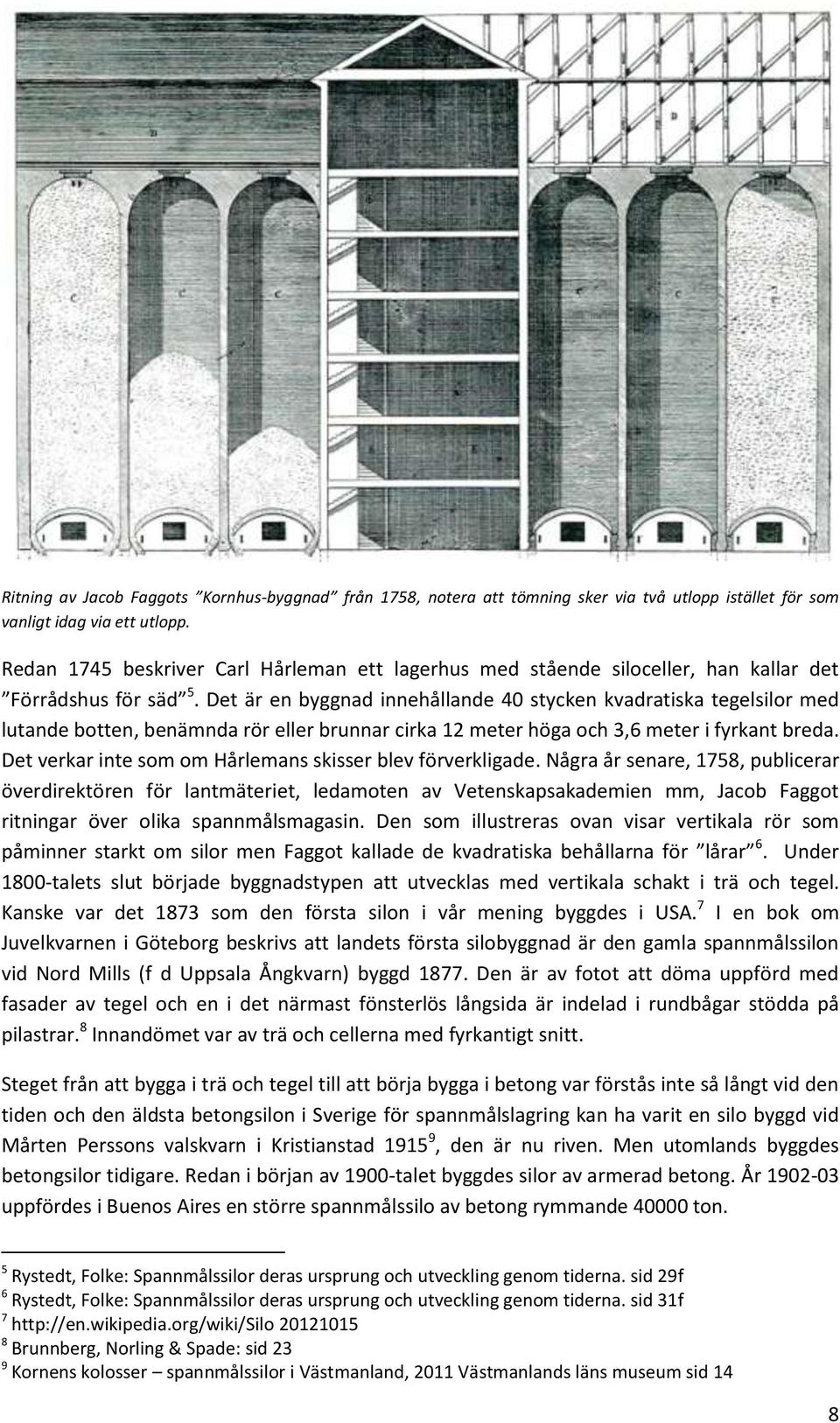 Det är en byggnad innehållande 40 stycken kvadratiska tegelsilor med lutande botten, benämnda rör eller brunnar cirka 12 meter höga och 3,6 meter i fyrkant breda.