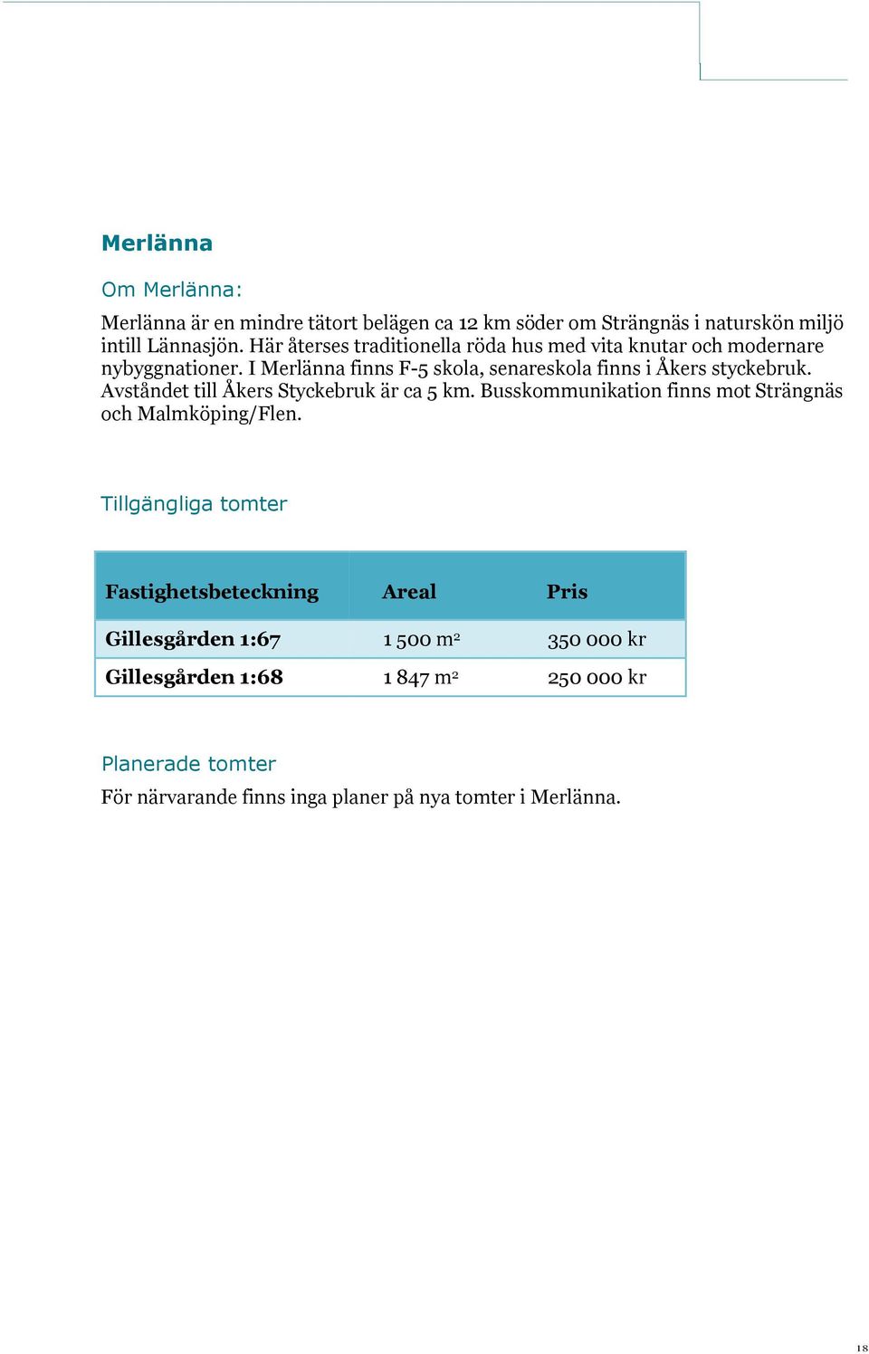 Avståndet till Åkers Styckebruk är ca 5 km. Busskommunikation finns mot Strängnäs och Malmköping/Flen.