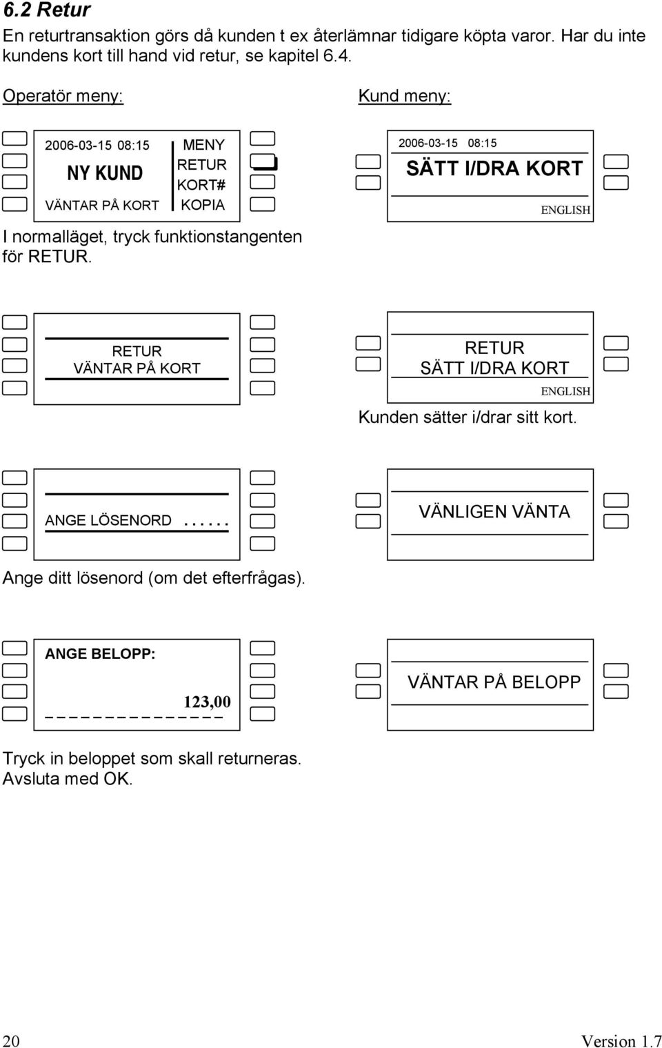 2006-03-15 08:15 SÄTT I/DRA KORT ENGLISH RETUR VÄNTAR PÅ KORT RETUR SÄTT I/DRA KORT ENGLISH Kunden sätter i/drar sitt kort. ANGE LÖSENORD.