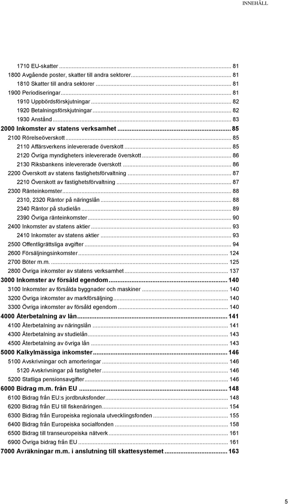 .. 85 2120 Övriga myndigheters inlevererade överskott... 86 2130 Riksbankens inlevererade överskott... 86 2200 Överskott av statens fastighetsförvaltning... 87 2210 Överskott av fastighetsförvaltning.