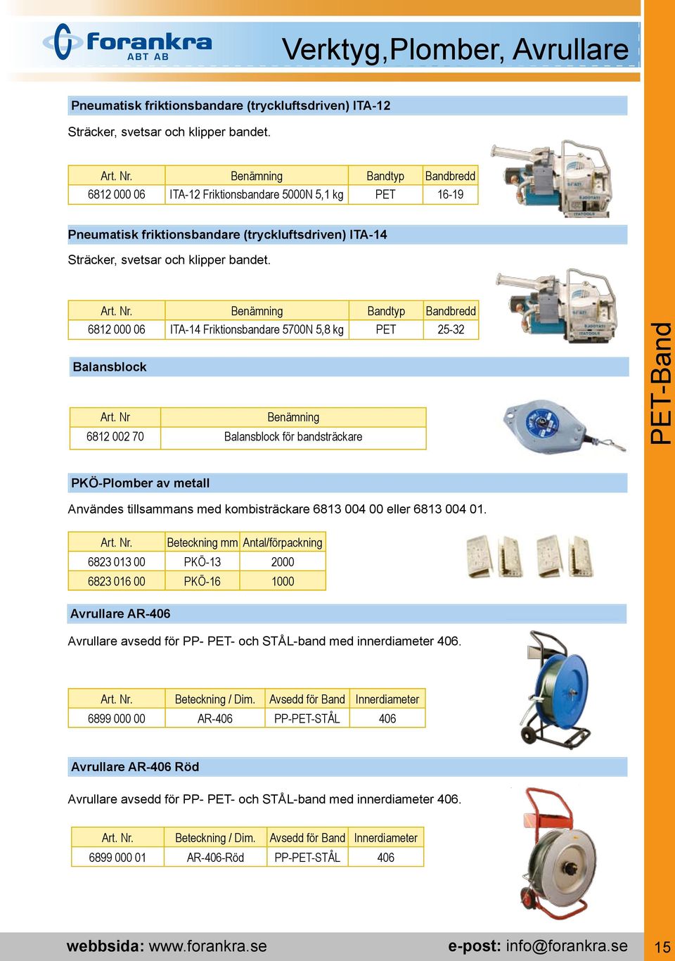 Benämning Bandtyp Bandbredd 6812 000 06 ITA-14 Friktionsbandare 5700N 5,8 kg PET 25-32 Balansblock Art.