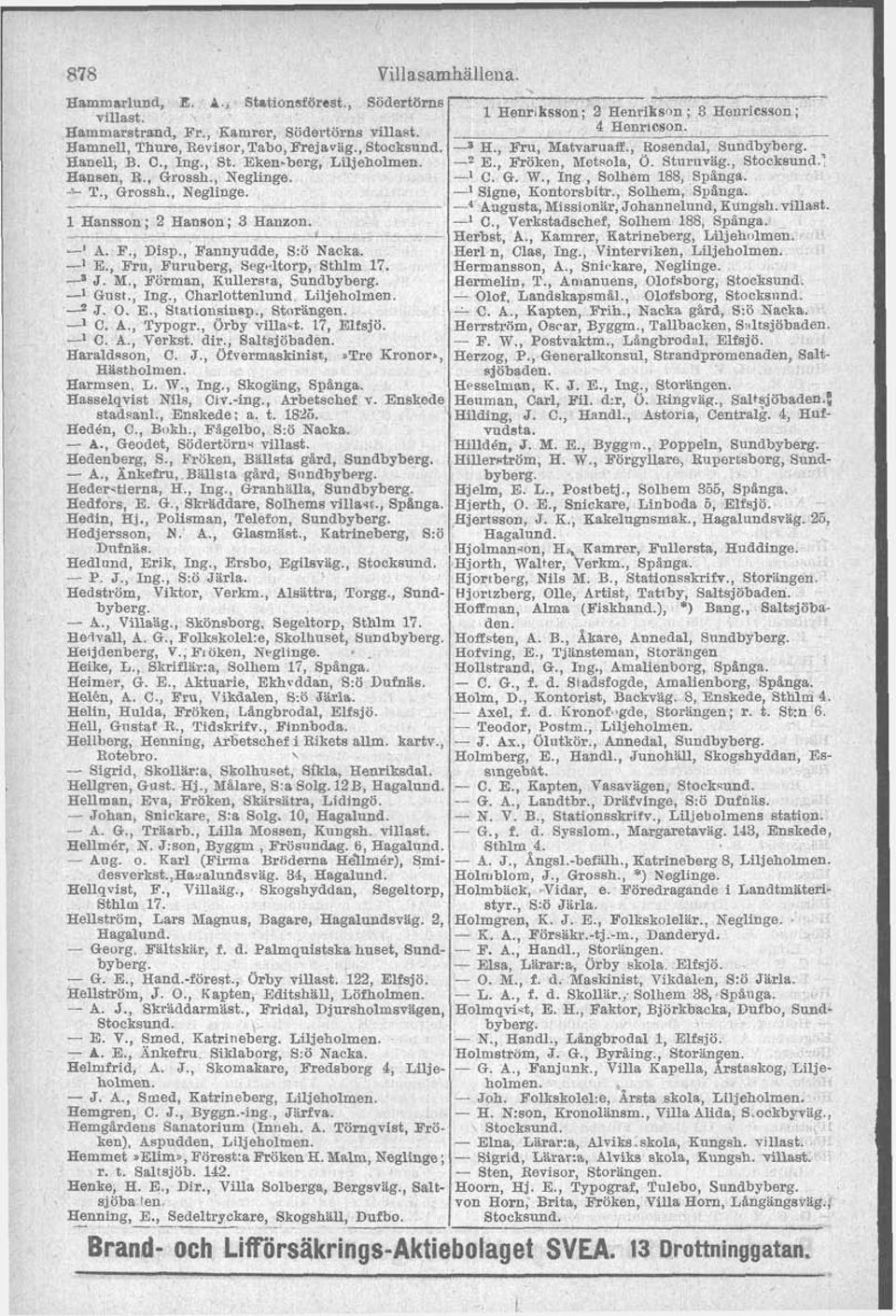 -' C. Verkstadschef. Solhem 188. SwPma. - ~erb&, A., Kamrer, ~atrineberg, LifjehGlrnen. -' A. F., Disp., Fannyudde, S:ö Nacka. Her1 n, Clas, Ing., Vinterviken, Liljeholmen. -l E.