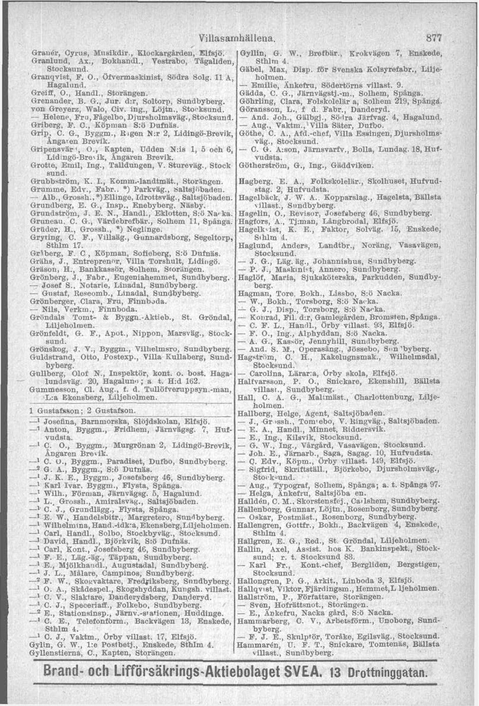 , Rigen N:r 2, Lidingö-Brevik, Ångaten Brevik. Gripensvar O., Itapten, Udden N.is 1, 5 och 6, ~id~ngo-bre, ik, Angaren Brevik. Grotte, Emil, Ing, Talldungen, V. Sturevag., Stock sund. Grubbstrbm, K.