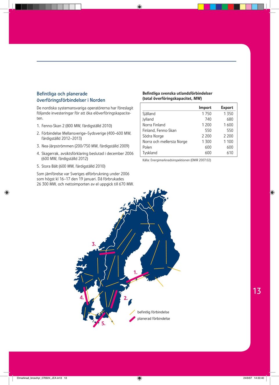 Skagerrak, avsiktsförklaring beslutad i december 2006 (600 MW, färdigställd 2012) 5.