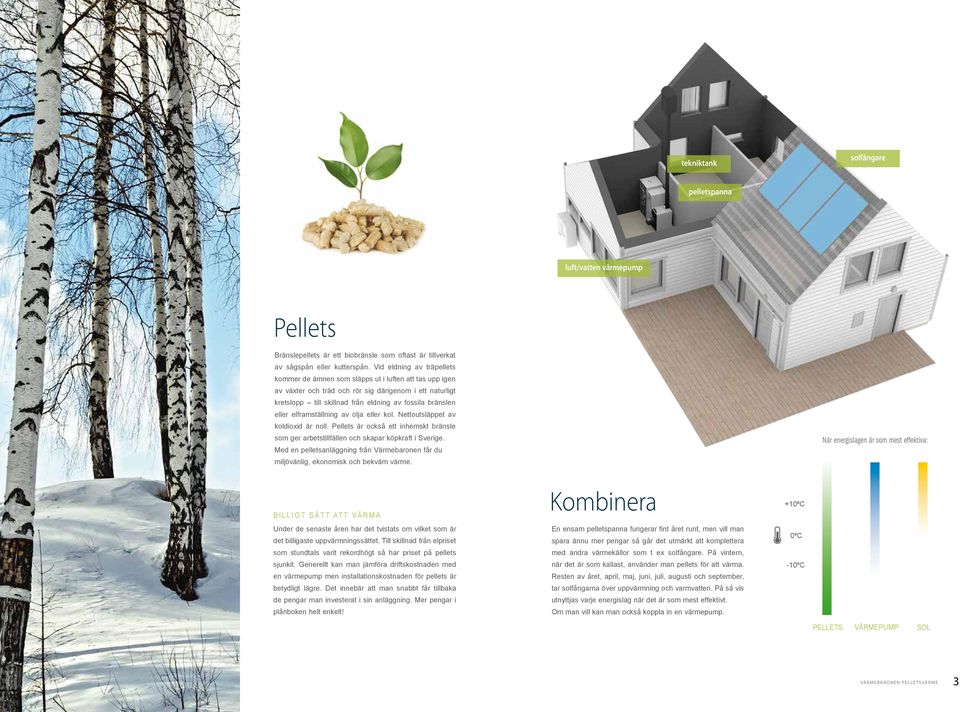 eller elframställning av olja eller kol. Nettoutsläppet av koldioxid är noll. Pellets är också ett inhemskt bränsle som ger arbetstillfällen och skapar köpkraft i Sverige.