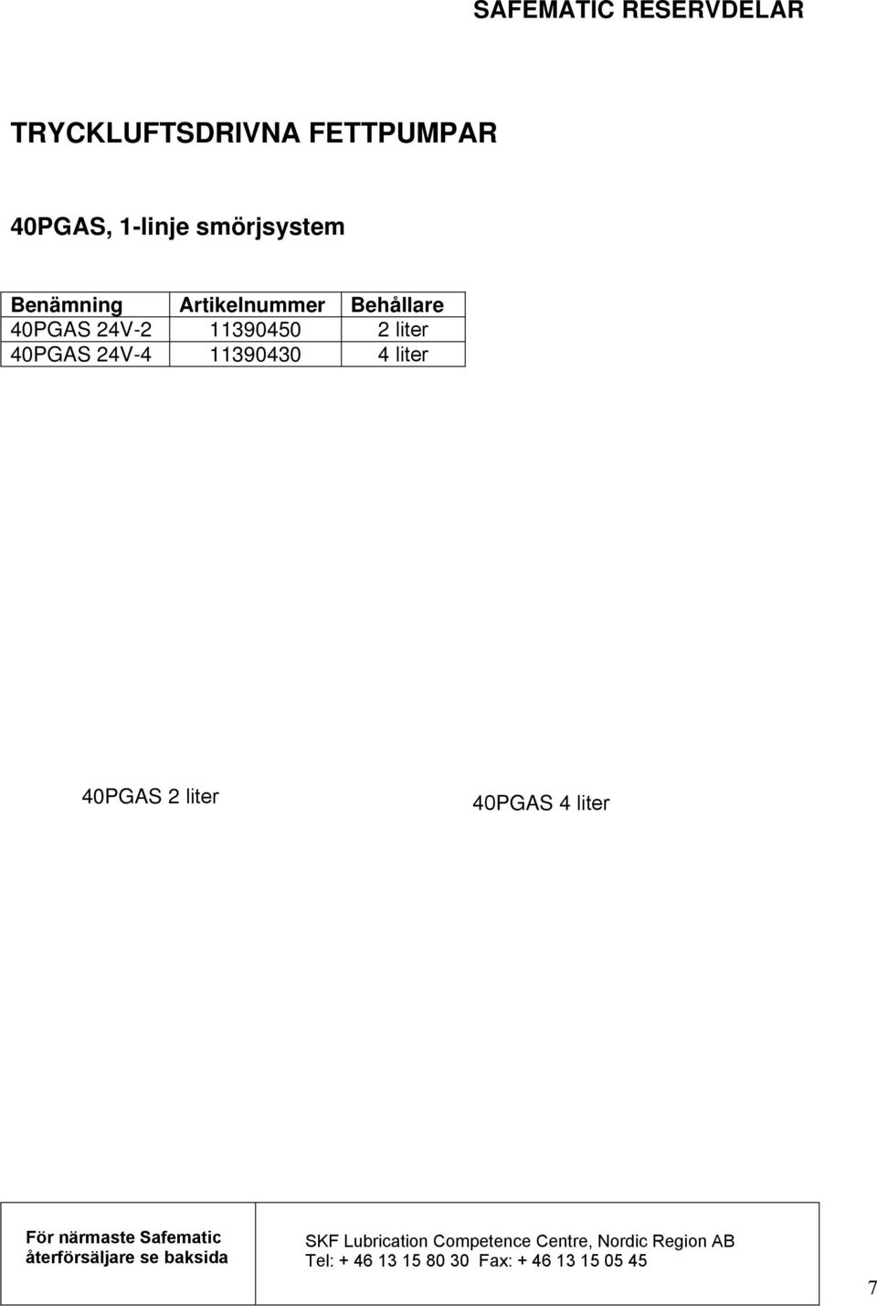 11390430 4 liter 40PGAS 2 liter 40PGAS 4 liter SKF Lubrication