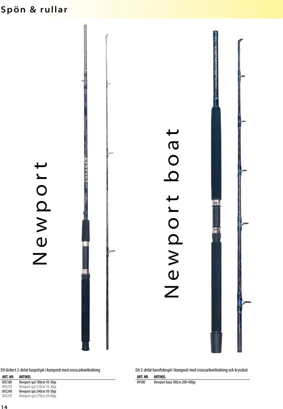10-30gr 892240 Newport spö 240cm 10-30gr 892270 Newport spö 270cm 30-60gr Ett