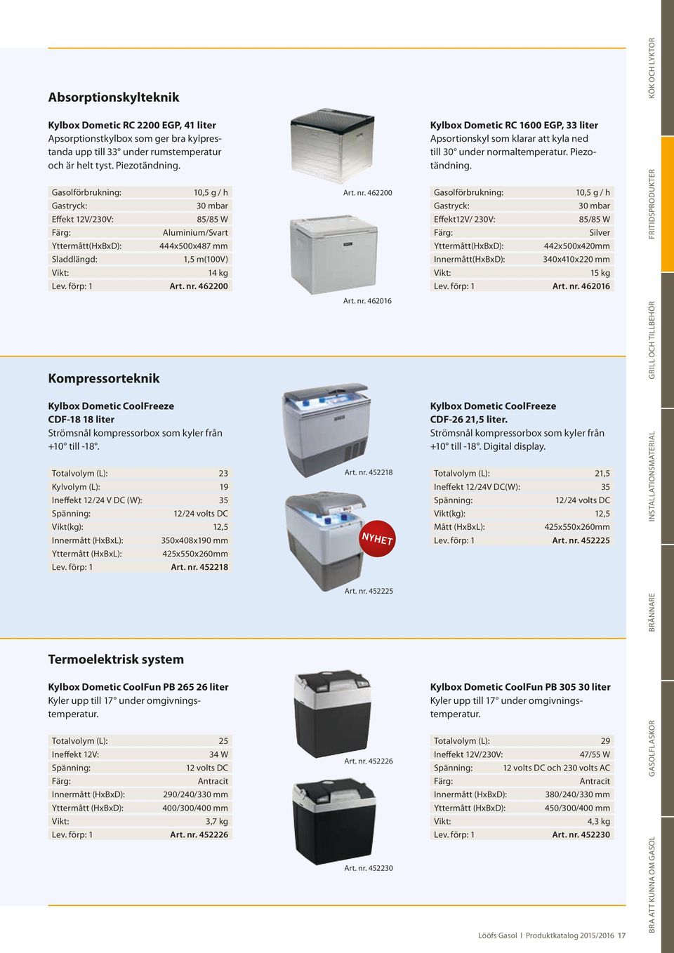 462200 Kylbox Dometic RC 1600 EGP, 33 liter Apsortionskyl som klarar att kyla ned till 30 under normaltemperatur. Piezotändning.