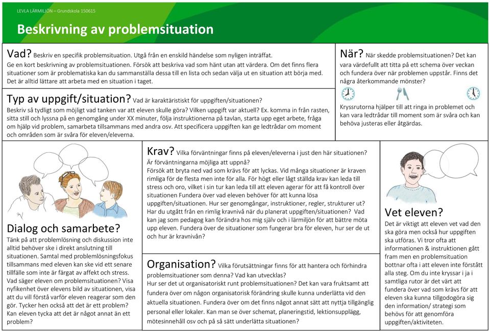 Om det finns flera situationer som är problematiska kan du sammanställa dessa till en lista och sedan välja ut en situation att börja med. Det är alltid lättare att arbeta med en situation i taget.