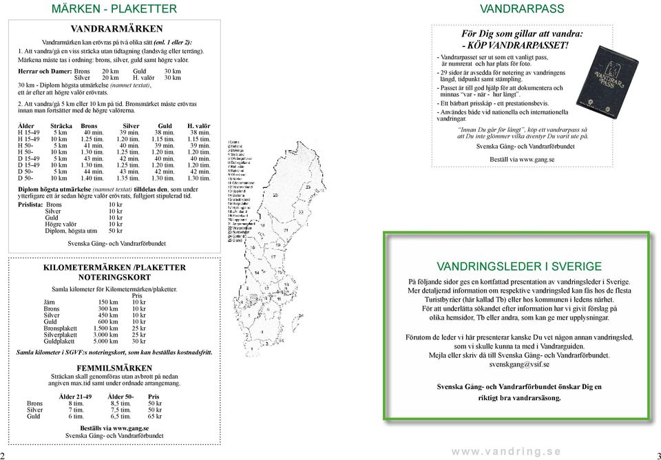 valör 30 km 30 km - Diplom högsta utmärkelse (namnet textat), ett år efter att högre valör erövrats. 2. Att vandra/gå 5 km eller 10 km på tid.