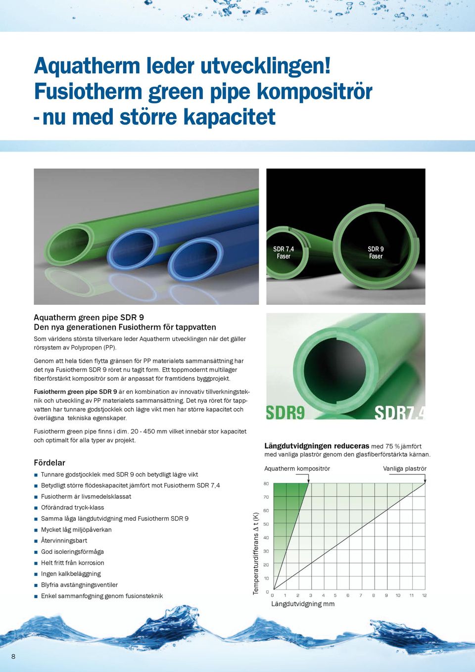 Aquatherm utvecklingen när det gäller rörsystem av Polypropen (PP). Genom att hela tiden flytta gränsen för PP materialets sammansättning har det nya Fusiotherm SDR 9 röret nu tagit form.