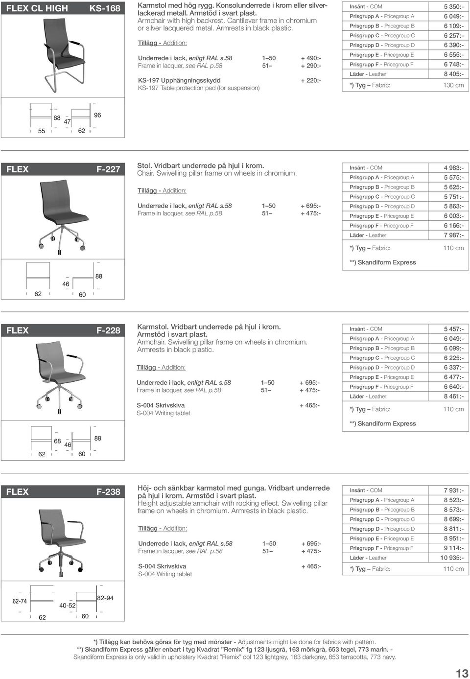 51 + 290:- KS-197 Upphängningsskydd + 220:- KS-197 Table protection pad (for suspension) Insänt - COM 5 350:- Prisgrupp A - Pricegroup A 6 049:- Prisgrupp B - Pricegroup B 6 109:- Prisgrupp C -