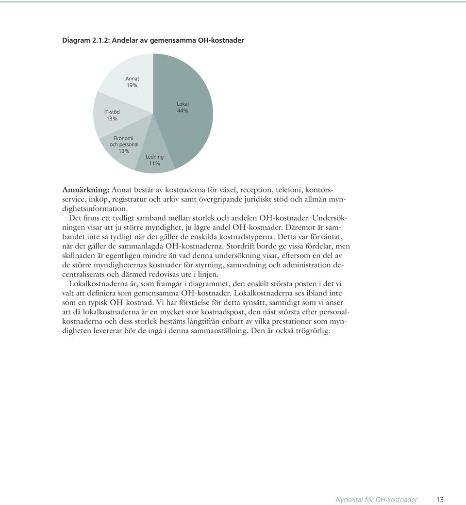 myndighetsinformation. Det finns ett tydligt samband mellan storlek och andelen OH-kostnader. Undersökningen visar att ju större myndighet, ju lägre andel OH-kostnader.