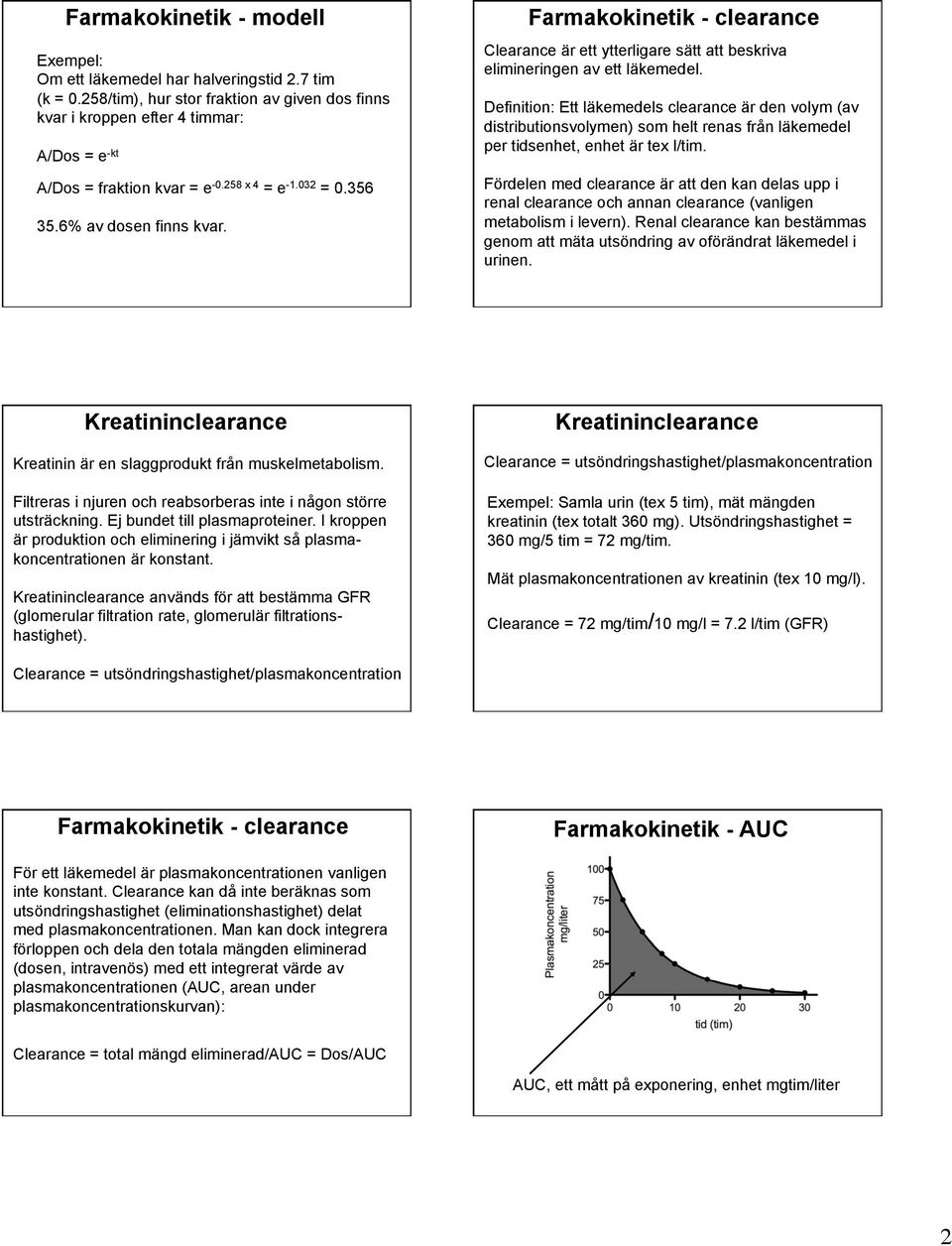 Definition: Ett läkemedels clearance är den volym (av distributionsvolymen) som helt renas från läkemedel per tidsenhet, enhet är tex l/tim.