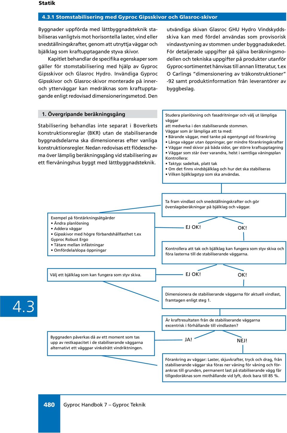 Invändiga Gyproc Gipsskivor och Glasroc-skivor monterade på inneroch ytterväggar kan medräknas som kraftupptagande enligt redovisad dimensioneringsmetod.