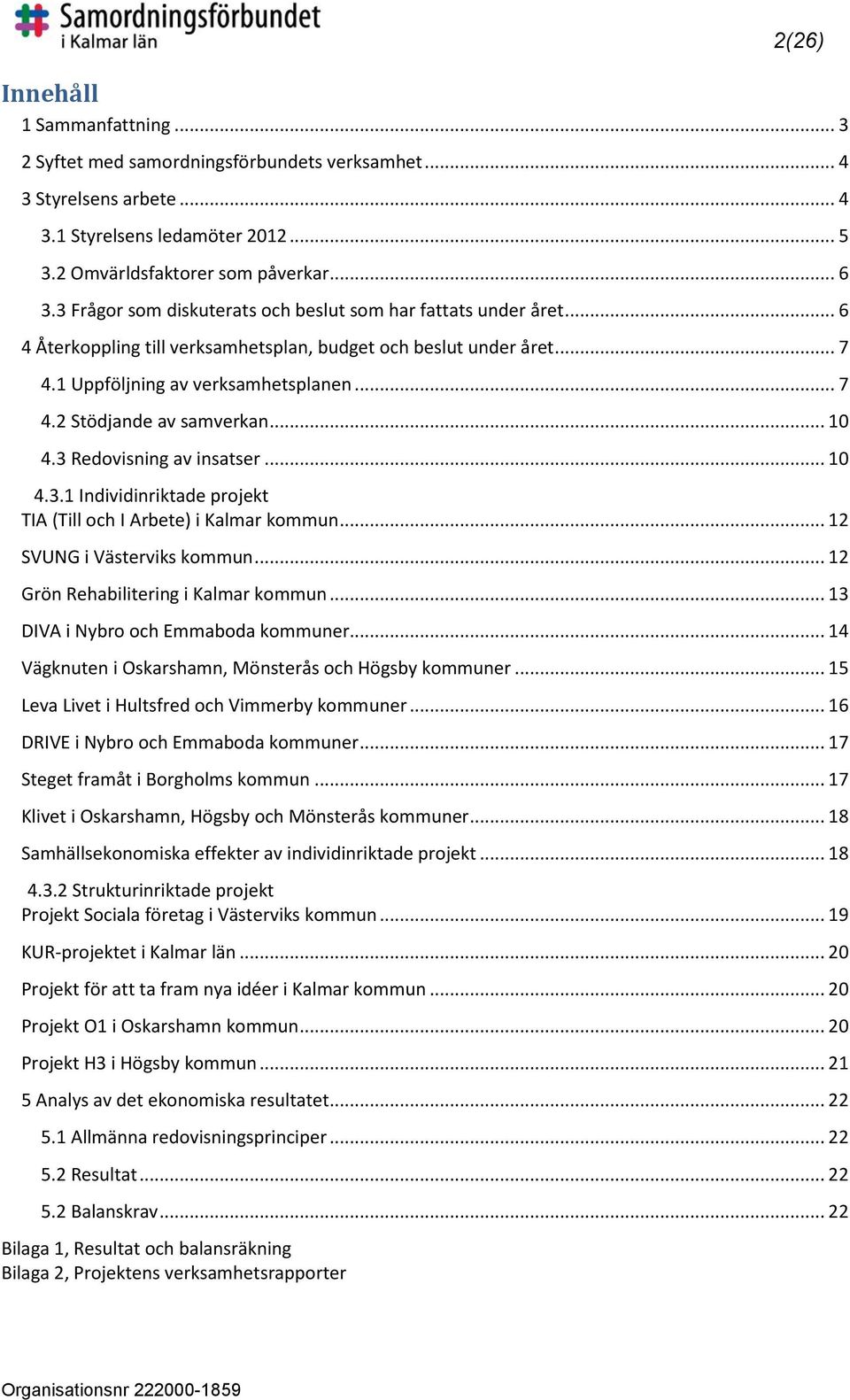 .. 10 4.3 Redovisning av insatser... 10 4.3.1 Individinriktade projekt TIA (Till och I Arbete) i Kalmar kommun... 12 SVUNG i Västerviks kommun... 12 Grön Rehabilitering i Kalmar kommun.